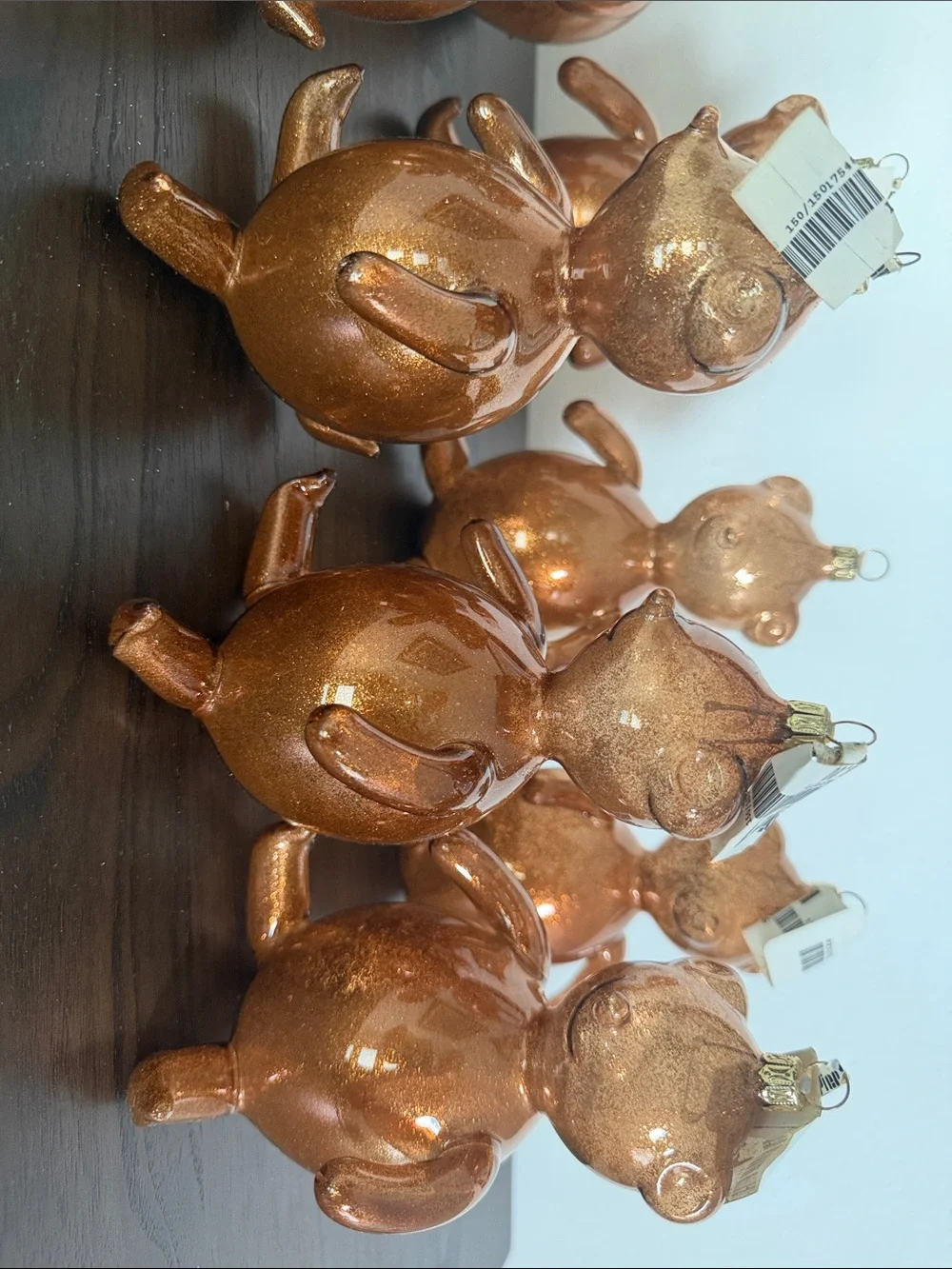 Pier 1 Vintage Copper Glitter Crystal Teddy Bear Holiday Ornaments (Set of 12)